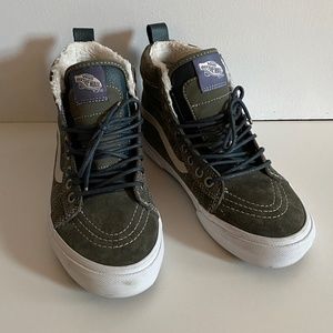 Vans Unisex Sk8-Hi MTE Scotchgard Olive Green Suede Women 7 Men 5.5 Faux Fur